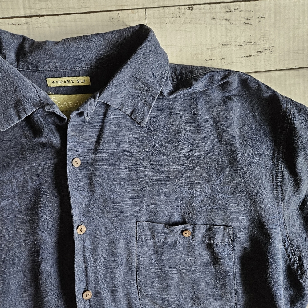 Cabana 100% Washable Silk Navy Palm Patterned Size XL